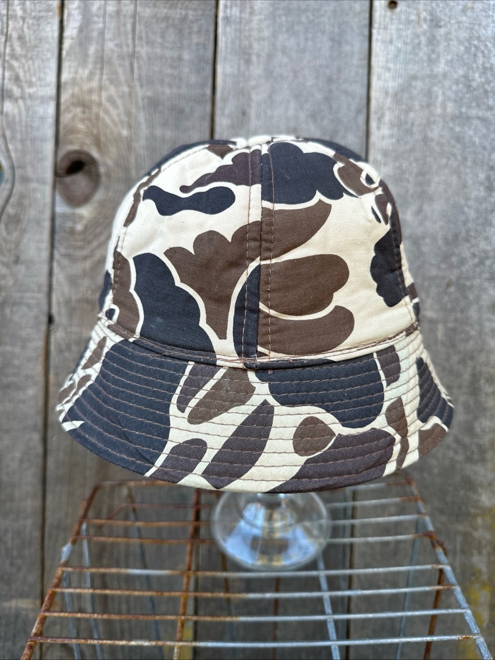 Vintage 80s Duck Camo Bucket Hat XL Foam Insulated